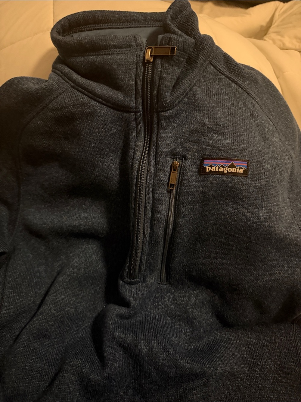 Patagonia Men's Heathered Navy Zip Sweater